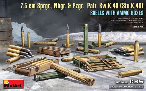 MI35375 1/35 7.5 cm Sprgr., Nbgr. &amp; Pzgr. Patr. Kw.K.40 Stu.K.40 Shells with Ammo Boxes