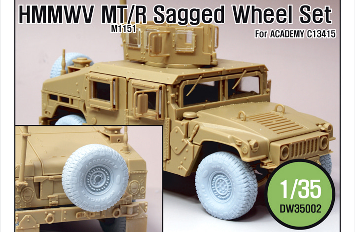 1/35 M1151 HMMWV MT/R Sagged Wheel set- One piece type (for Academy)