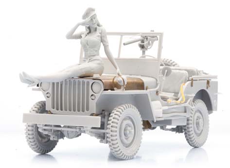 1/16 WWII Willys MB Jeep Resin Cast Full Kit w/Woman Figure