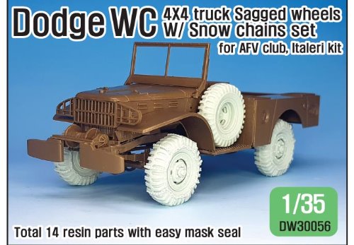 DW30056 1/35 US Dodge WC 4X4 truck Sagged Wheel w/ snow chains set (for AFVclub, Italeri 1/35)
