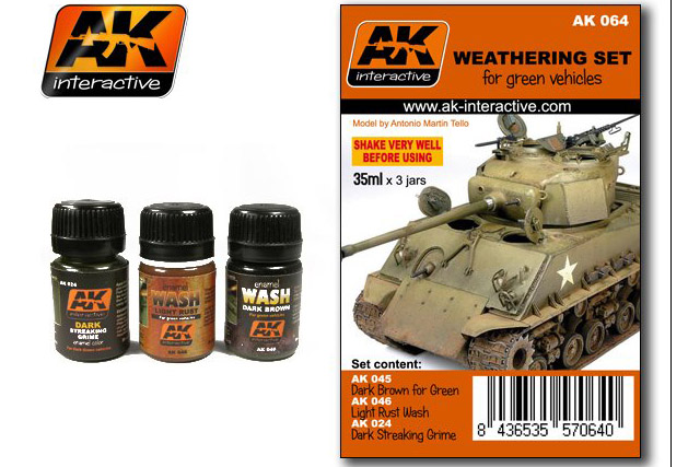 AK064 Weathering Set For Green Vehicles(3x35mL)